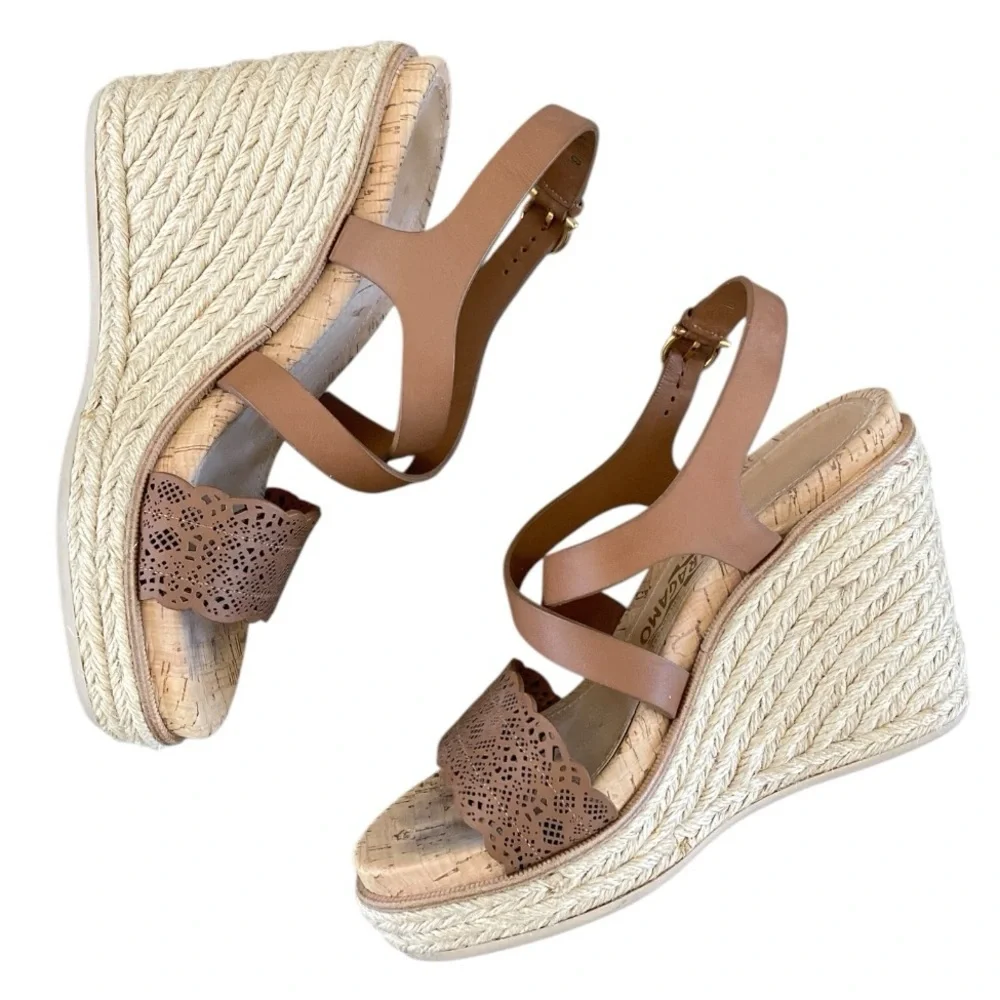 Salvatore Ferragamo Gioela Wedge Espadrille Sandal in Palissandro Calf - Picture 8 of 13